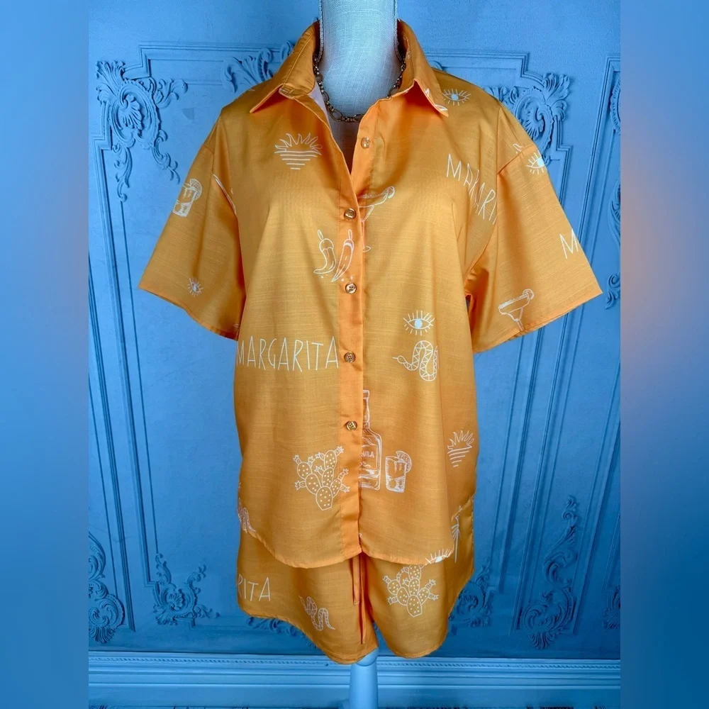 Cabo Ready Orange Shirt and Matching Shorts Set - Picture 9 of 16
